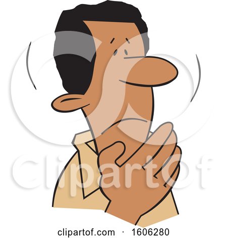 Clipart of a Cartoon Shaken Black Man Covering His Mouth - Royalty Free Vector Illustration by Johnny Sajem