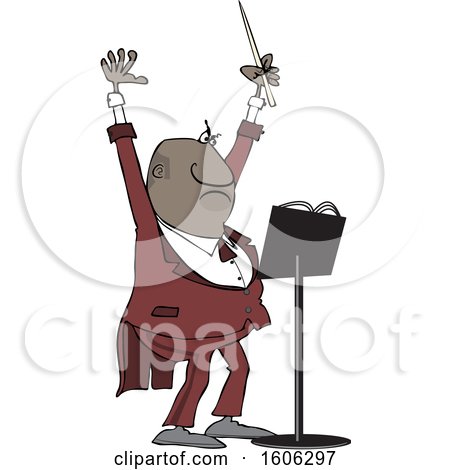 Clipart of a Cartoon Black Male Music Conductor Holding up an Arm and Wand - Royalty Free Vector Illustration by djart