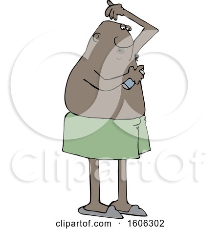 Clipart of a Cartoon Black Man Applying Deodorant Spray - Royalty Free Vector Illustration by djart