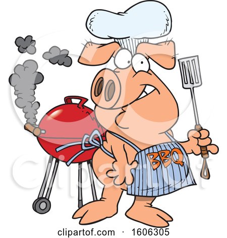 Clipart of a Cartoon Pig Wearing a Bbq Apron - Royalty Free Vector Illustration by toonaday