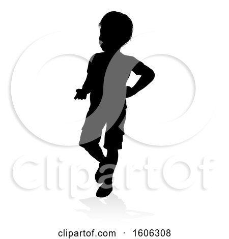 Clipart of a Silhouetted Child, with a Shadow, on a White Background - Royalty Free Vector Illustration by AtStockIllustration