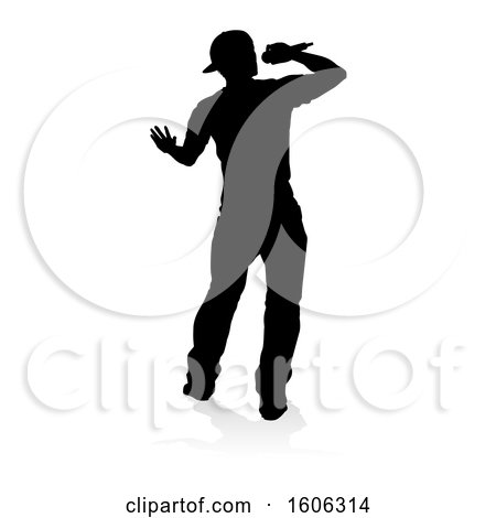 Clipart of a Silhouetted Male Singer, with a Reflection or Shadow, on a White Background - Royalty Free Vector Illustration by AtStockIllustration