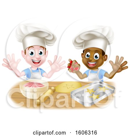 Clipart of Boys Making Frosting and Cookies - Royalty Free Vector Illustration by AtStockIllustration