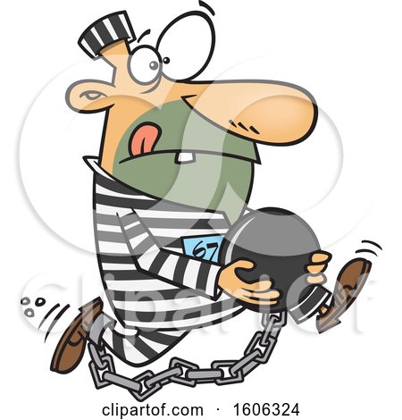 Clipart of a Cartoon White Male Robber Holding His Ball and Escaping - Royalty Free Vector Illustration by toonaday