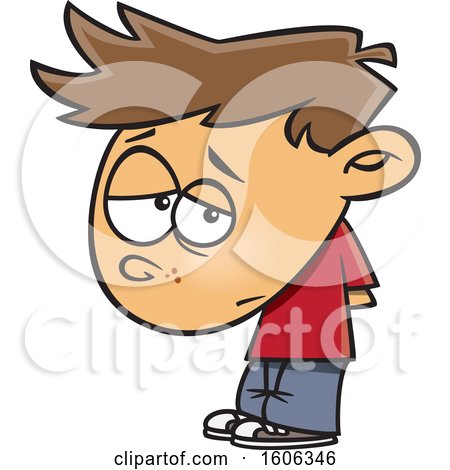 Clipart of a Cartoon White Boy Looking Ashamed - Royalty Free Vector Illustration by toonaday