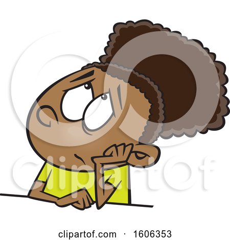 Clipart of a Cartoon Black Girl Looking Bored - Royalty Free Vector Illustration by toonaday