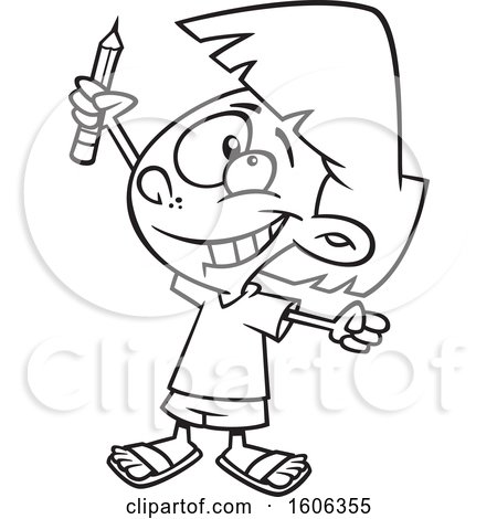 Clipart of a Cartoon Black and White Girl Classroom Warrior Holding up a  Pencil - Royalty Free Vector Illustration by toonaday #1606355