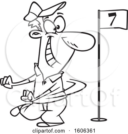 Clipart of a Cartoon Black and White Man Doing a Happy Golf Dance - Royalty Free Vector Illustration by toonaday