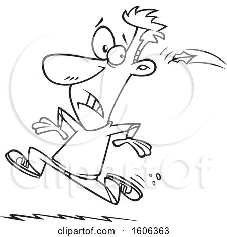 Clipart of a Cartoon Black and White Man Running Away from the Inevitable Fall - Royalty Free Vector Illustration by toonaday