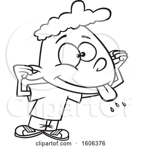 Clipart of a Cartoon Black and White Black Boy Making a Teasing Face - Royalty Free Vector Illustration by toonaday