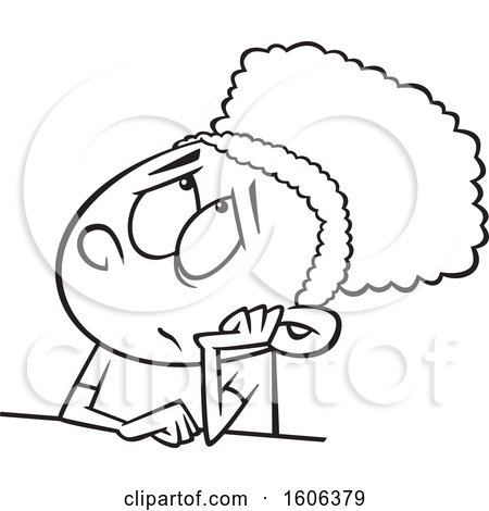 Clipart of a Cartoon Black and White Black Girl Looking Bored - Royalty Free Vector Illustration by toonaday