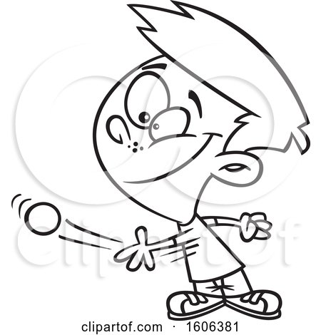 Clipart of a Cartoon Black and White Boy Tossing a Ball - Royalty Free Vector Illustration by toonaday