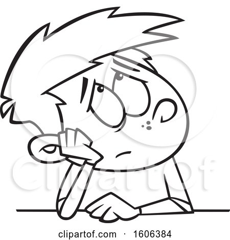 Clipart of a Cartoon Black and White Boy Looking Bored - Royalty Free  Vector Illustration by toonaday #1606384