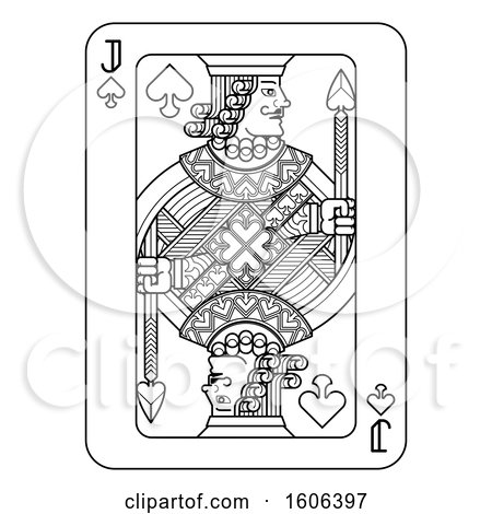 Clipart of a Black and White Jack of Spades Playing Card - Royalty Free Vector Illustration by AtStockIllustration