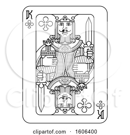 Clipart of a Black and White King of Clubs Playing Card - Royalty Free Vector Illustration by AtStockIllustration