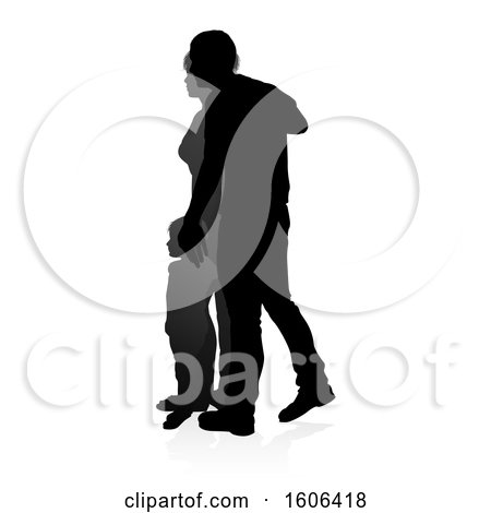 Clipart of a Silhouetted Mother Father and Son, with a Shadow on a White Background - Royalty Free Vector Illustration by AtStockIllustration