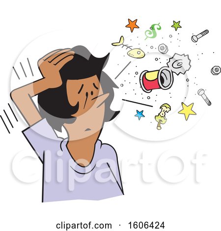 Clipart of a Cartoon Black Woman Clearing Her Head - Royalty Free Vector Illustration by Johnny Sajem