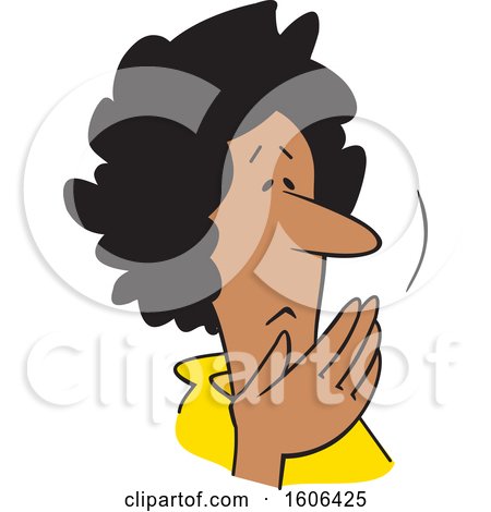 Clipart of a Cartoon Worried Middle Aged Black Woman Covering Her Mouth, Oh My - Royalty Free Vector Illustration by Johnny Sajem
