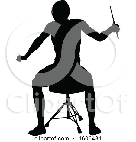 Clipart of a Silhouetted Female Drummer - Royalty Free Vector Illustration by AtStockIllustration
