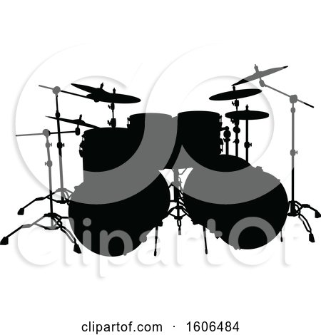 Clipart of a Silhouetted Set of Drums - Royalty Free Vector Illustration by AtStockIllustration