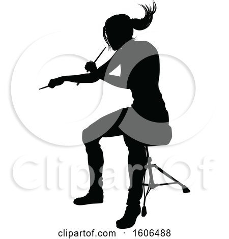 Clipart of a Silhouetted Female Drummer - Royalty Free Vector Illustration by AtStockIllustration