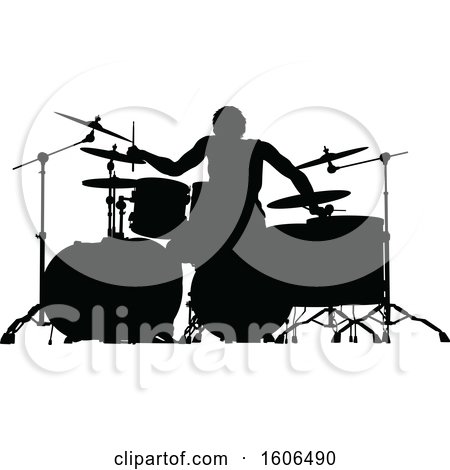 Clipart of a Silhouetted Male Drummer - Royalty Free Vector Illustration by AtStockIllustration