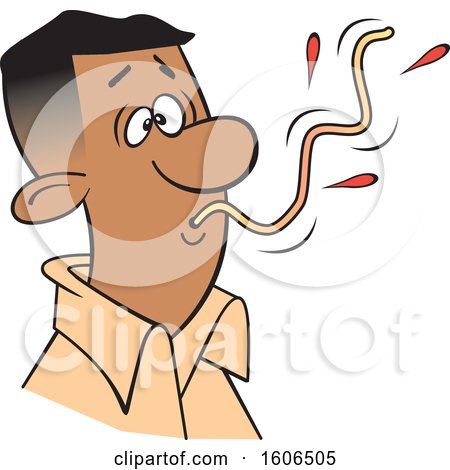 Clipart of a Cartoon Black Man Sucking up a Messy Spaghetti Noodle, How Not to Eat Spaghetti - Royalty Free Vector Illustration by Johnny Sajem