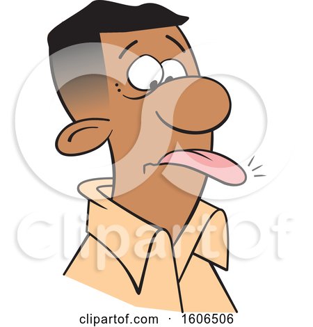 Clipart of a Cartoon Black Man with a Word on the Tip of His Tongue - Royalty Free Vector Illustration by Johnny Sajem