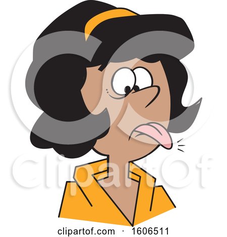 Clipart of a Cartoon Black Woman with a Word on the Tip of Her Tongue - Royalty Free Vector Illustration by Johnny Sajem