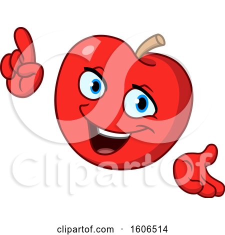 Clipart of a Cartoon Red Apple Mascot Holding up a Finger - Royalty Free Vector Illustration by yayayoyo