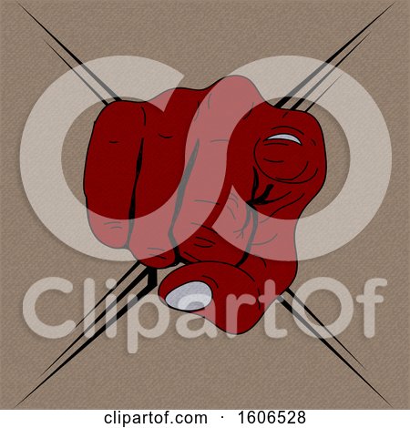 Clipart of a Red Fisted Hand Pointing Outwards at You over Brown with a Tribal X - Royalty Free Vector Illustration by elaineitalia