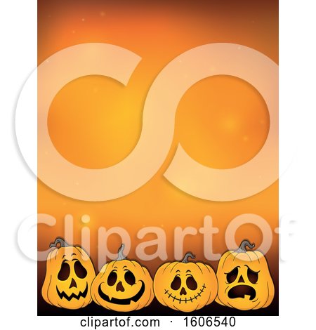 Clipart of a Halloween Background with Jackolantern Pumpkins on Orange - Royalty Free Vector Illustration by visekart