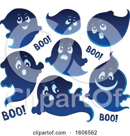 Clipart of a Group of Blue Halloween Ghosts - Royalty Free Vector Illustration by visekart