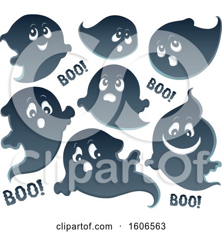 Clipart of a Group of Halloween Ghosts - Royalty Free Vector Illustration by visekart
