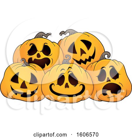 Clipart of a Group of Carved Halloween Jackolantern Pumpkins - Royalty Free Vector Illustration by visekart