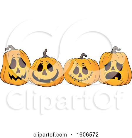 Clipart of a Group of Carved Halloween Pumpkins - Royalty Free Vector Illustration by visekart