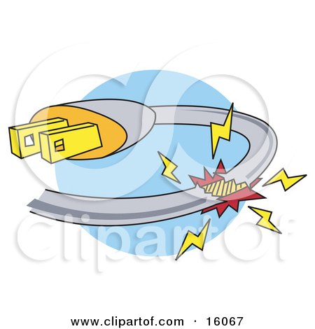 Dangerous Broken Plugin Cord To An Electrical Device Clipart Illustration by Andy Nortnik