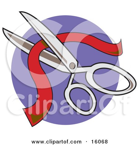 Pair Of Scissors Cutting Red Ribbon Clipart Illustration by Andy Nortnik