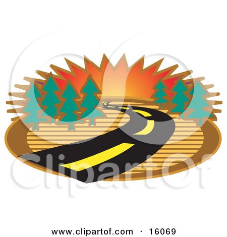 Winding Road Through Trees At Sunset Clipart Illustration by Andy Nortnik