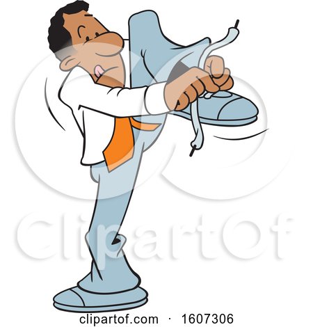 Clipart of a Cartoon Black Man Tying His Shoe the Hard Way - Royalty Free Vector Illustration by Johnny Sajem