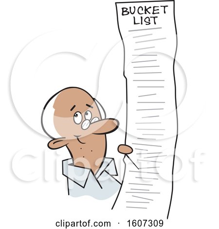 Clipart of a Cartoon Black Senior Man with a Long Bucket List - Royalty Free Vector Illustration by Johnny Sajem