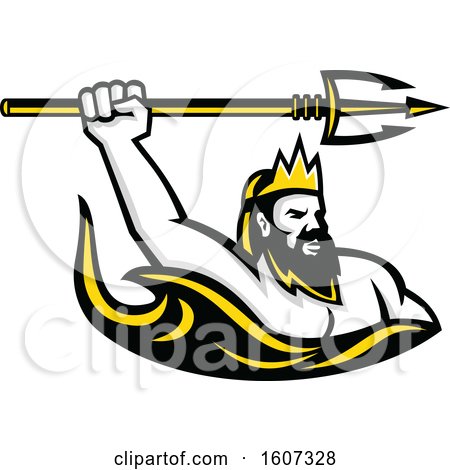 Clipart of a Bust of Triton Poseidon or Neptune Holding up a Trident - Royalty Free Vector Illustration by patrimonio