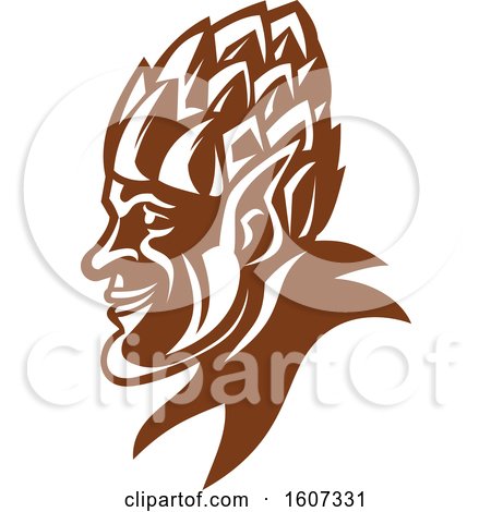 Clipart of a Brown and White Profiled Elf Wearing a Hops Hat - Royalty Free Vector Illustration by patrimonio