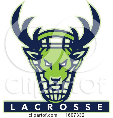 Clipart of a Green Buck Deer Mascot Head over a Lacrosse Shield and Text - Royalty Free Vector Illustration by patrimonio