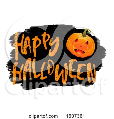 Clipart of a Happy Halloween Greeting with a Jackolantern on Black and White - Royalty Free Vector Illustration by KJ Pargeter