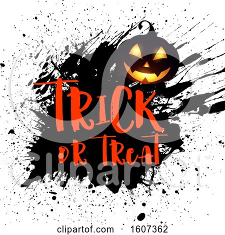 Clipart of a Trick or Treat Halloween Greeting with a Jackolantern over Grunge - Royalty Free Vector Illustration by KJ Pargeter