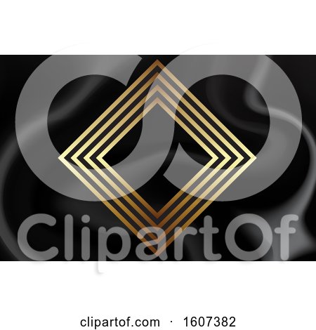 Clipart of a Gold Diamond Frame over Black Marble - Royalty Free Vector Illustration by KJ Pargeter