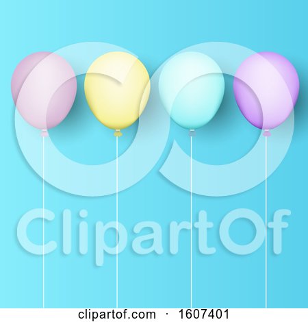 Clipart of a Row of Pastel Party Balloons and Strings on Blue - Royalty Free Vector Illustration by KJ Pargeter