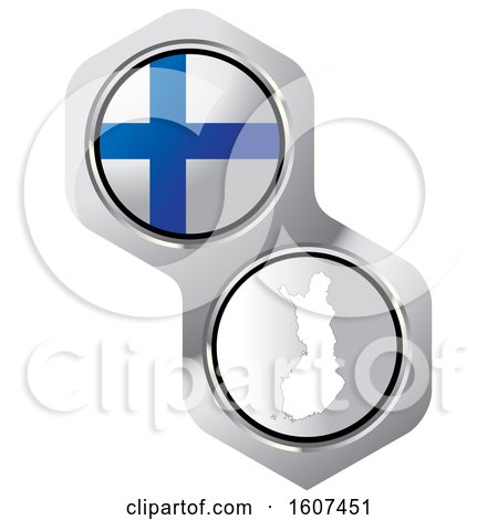 Clipart of a Finnish Flag Button and Map - Royalty Free Vector Illustration by Lal Perera