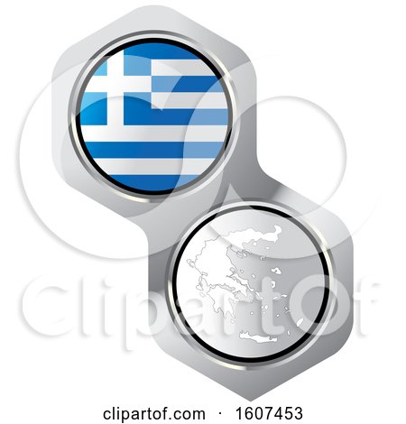 Clipart of a Greek Flag Button and Map - Royalty Free Vector Illustration by Lal Perera